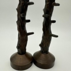 Pair of Faux-Wood Bronze Candlesticks, circa 1970