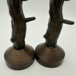 Pair of Faux-Wood Bronze Candlesticks, circa 1970