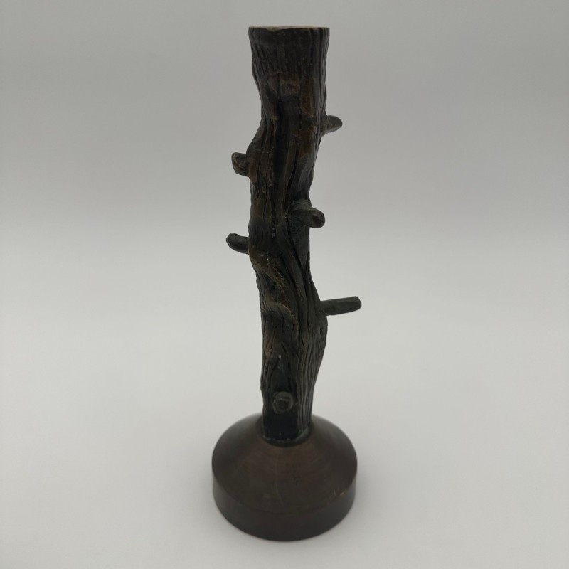 Pair of Faux-Wood Bronze Candlesticks, circa 1970