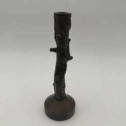 Pair of Faux-Wood Bronze Candlesticks, circa 1970
