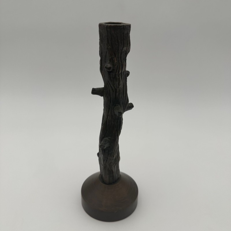 Pair of Faux-Wood Bronze Candlesticks, circa 1970