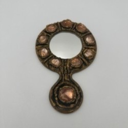 Gilt Metal Hand Mirror, in the Style of Line Vautrin, Italian Work, circa 1970