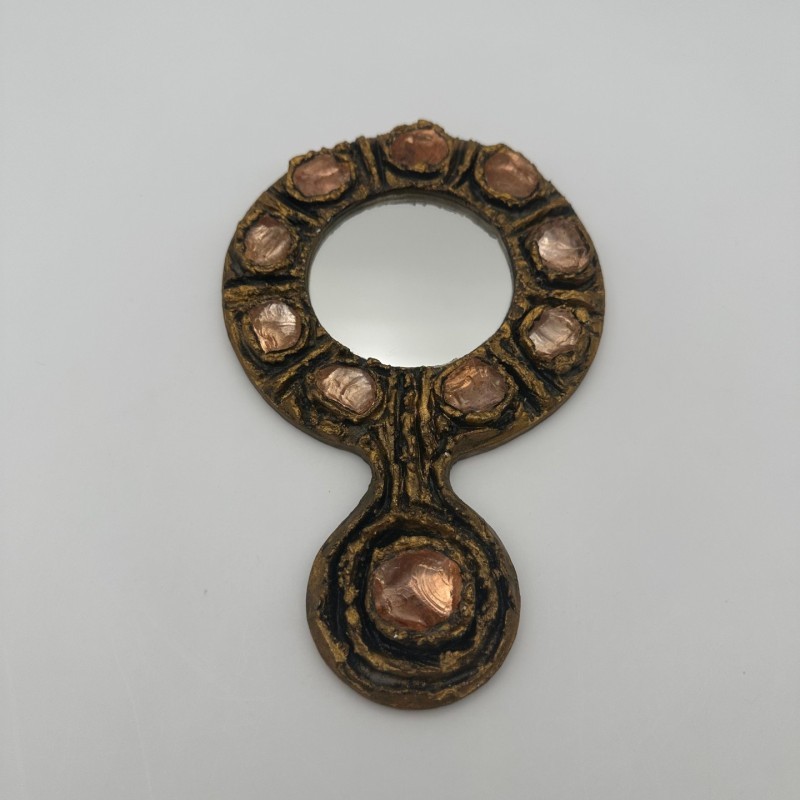 Gilt Metal Hand Mirror, in the Style of Line Vautrin, Italian Work, circa 1970