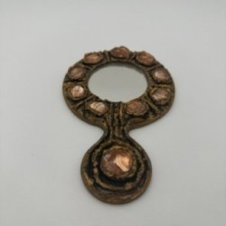 Gilt Metal Hand Mirror, in the Style of Line Vautrin, Italian Work, circa 1970