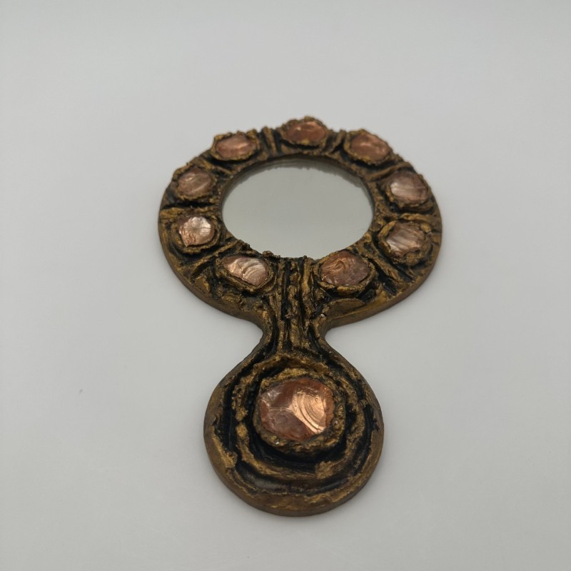 Gilt Metal Hand Mirror, in the Style of Line Vautrin, Italian Work, circa 1970