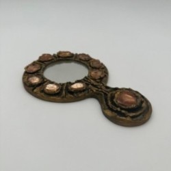 Gilt Metal Hand Mirror, in the Style of Line Vautrin, Italian Work, circa 1970