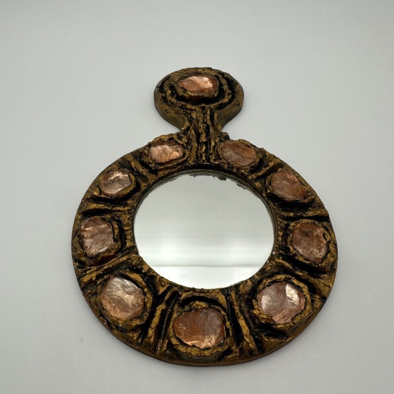 Gilt Metal Hand Mirror, in the Style of Line Vautrin, Italian Work, circa 1970