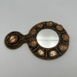 Gilt Metal Hand Mirror, in the Style of Line Vautrin, Italian Work, circa 1970