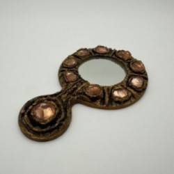 Gilt Metal Hand Mirror, in the Style of Line Vautrin, Italian Work, circa 1970