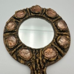 Gilt Metal Hand Mirror, in the Style of Line Vautrin, Italian Work, circa 1970