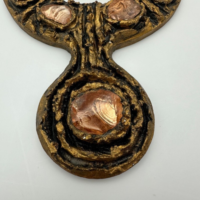 Gilt Metal Hand Mirror, in the Style of Line Vautrin, Italian Work, circa 1970