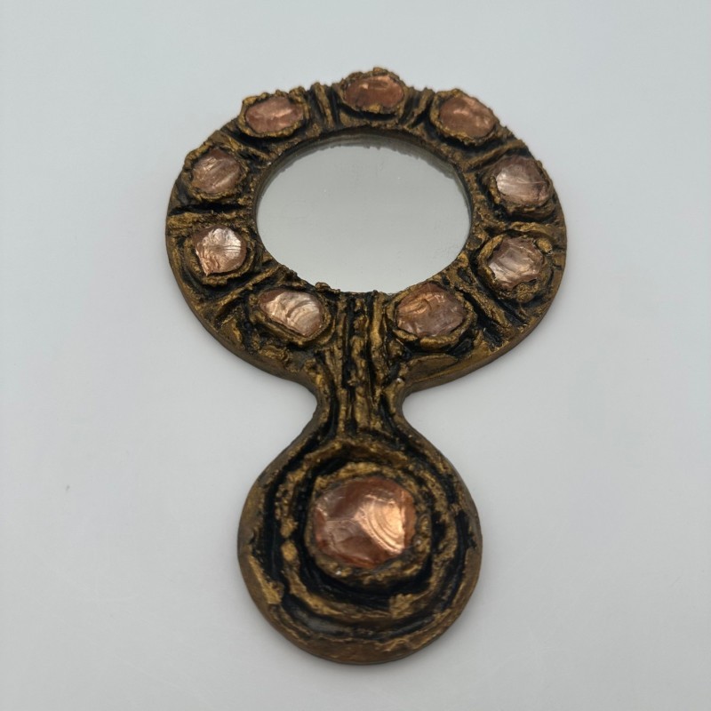 Gilt Metal Hand Mirror, in the Style of Line Vautrin, Italian Work, circa 1970