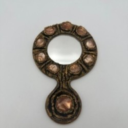 Gilt Metal Hand Mirror, in the Style of Line Vautrin, Italian Work, circa 1970