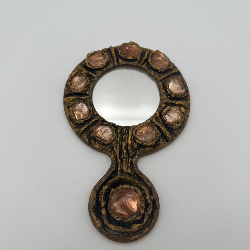 Gilt Metal Hand Mirror, in the Style of Line Vautrin, Italian Work, circa 1970