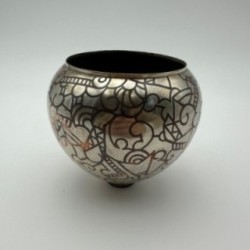 Art Deco Dinanderie Vase with Geometric Decor, circa 1970