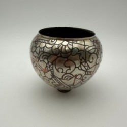 Art Deco Dinanderie Vase with Geometric Decor, circa 1970