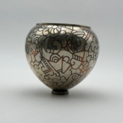 Art Deco Dinanderie Vase with Geometric Decor, circa 1970