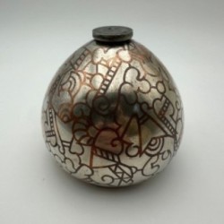 Art Deco Dinanderie Vase with Geometric Decor, circa 1970