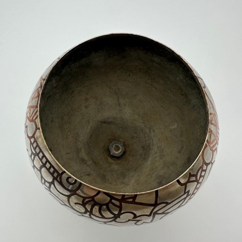 Art Deco Dinanderie Vase with Geometric Decor, circa 1970