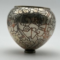 Art Deco Dinanderie Vase with Geometric Decor, circa 1970