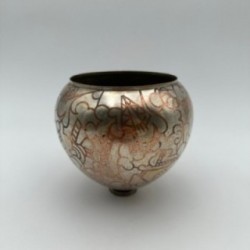 Art Deco Dinanderie Vase with Geometric Decor, circa 1970