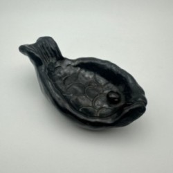 Fish-Shaped Black Ceramic Catchall, Signed, circa 1970