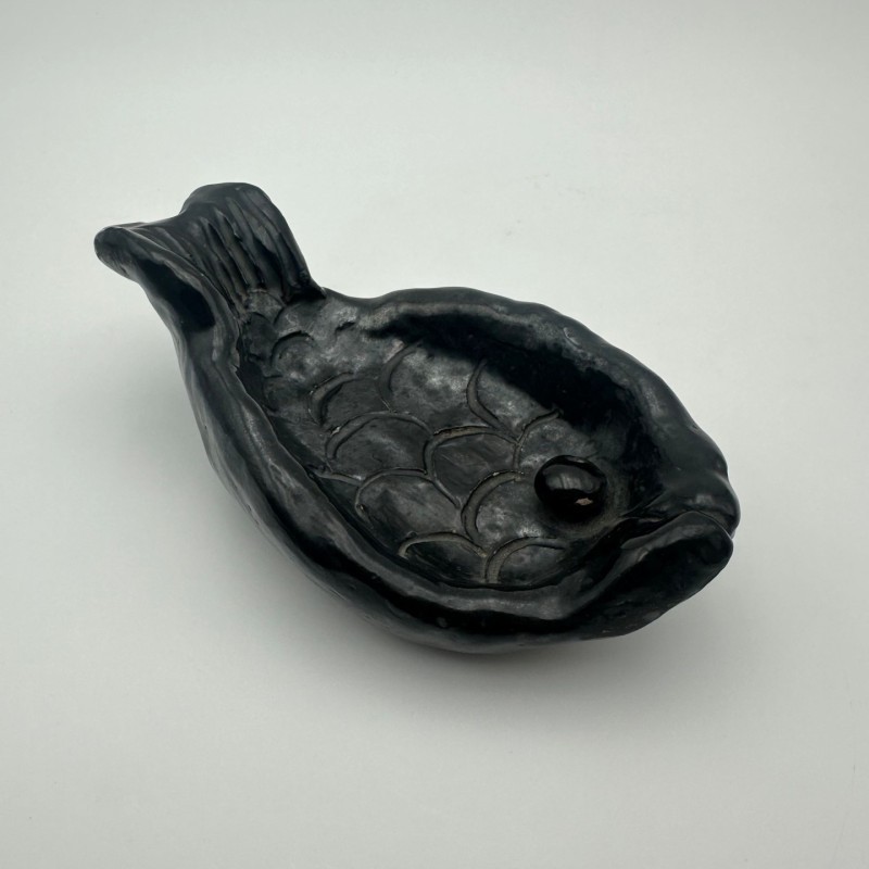 Fish-Shaped Black Ceramic Catchall, Signed, circa 1970