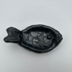 Fish-Shaped Black Ceramic Catchall, Signed, circa 1970