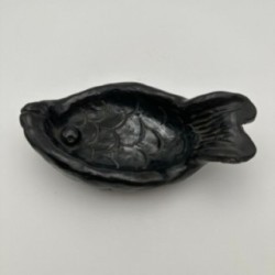 Fish-Shaped Black Ceramic Catchall, Signed, circa 1970