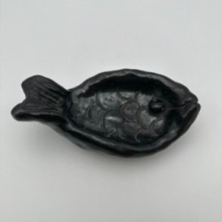 Fish-Shaped Black Ceramic Catchall, Signed, circa 1970