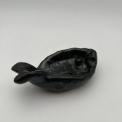 Fish-Shaped Black Ceramic Catchall, Signed, circa 1970