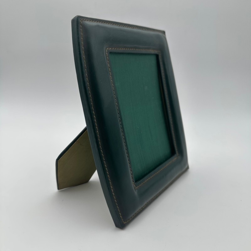 Green Leather Photo Frame, in the Style of Jacques Adnet, French Work, circa 1950