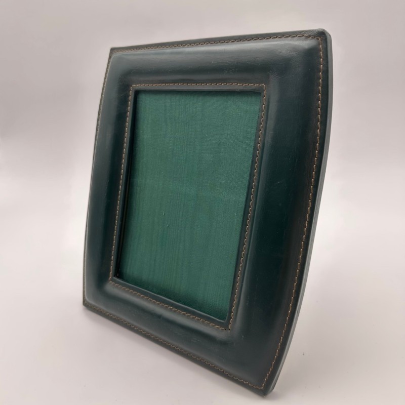 Green Leather Photo Frame, in the Style of Jacques Adnet, French Work, circa 1950