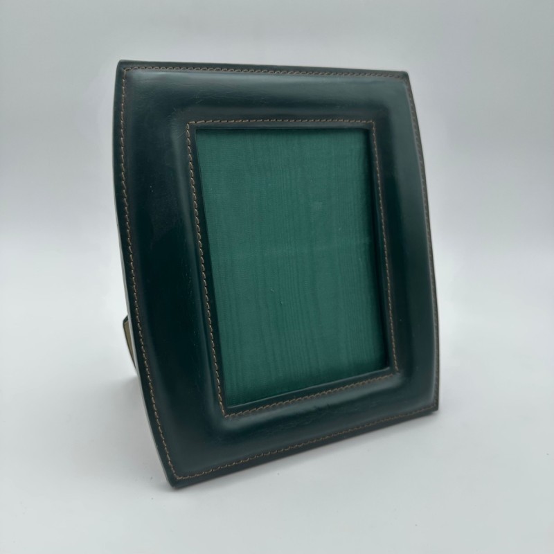 Green Leather Photo Frame, in the Style of Jacques Adnet, French Work, circa 1950