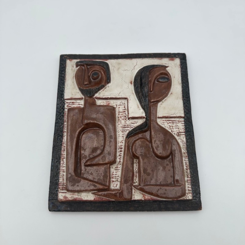 Glazed Terracotta Wall Panel Depicting a Couple, Ostend, 1972