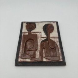 Glazed Terracotta Wall Panel Depicting a Couple, Ostend, 1972