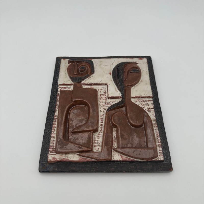 Glazed Terracotta Wall Panel Depicting a Couple, Ostend, 1972