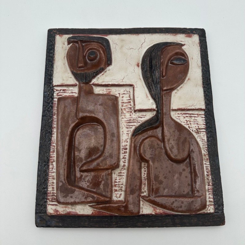Glazed Terracotta Wall Panel Depicting a Couple, Ostend, 1972