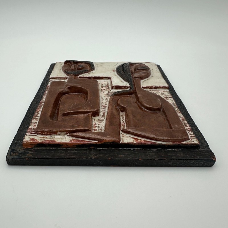 Glazed Terracotta Wall Panel Depicting a Couple, Ostend, 1972