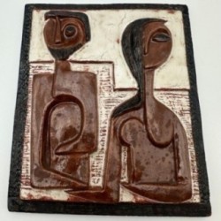 Glazed Terracotta Wall Panel Depicting a Couple, Ostend, 1972