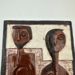 Glazed Terracotta Wall Panel Depicting a Couple, Ostend, 1972