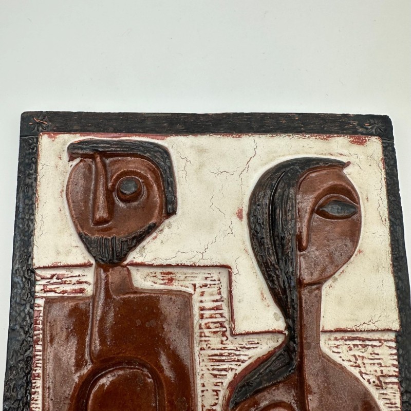 Glazed Terracotta Wall Panel Depicting a Couple, Ostend, 1972