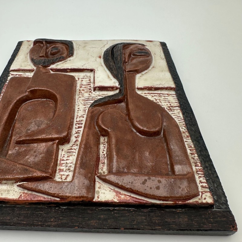 Glazed Terracotta Wall Panel Depicting a Couple, Ostend, 1972