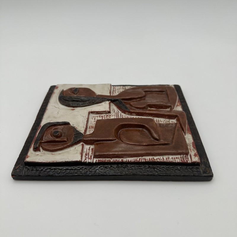Glazed Terracotta Wall Panel Depicting a Couple, Ostend, 1972