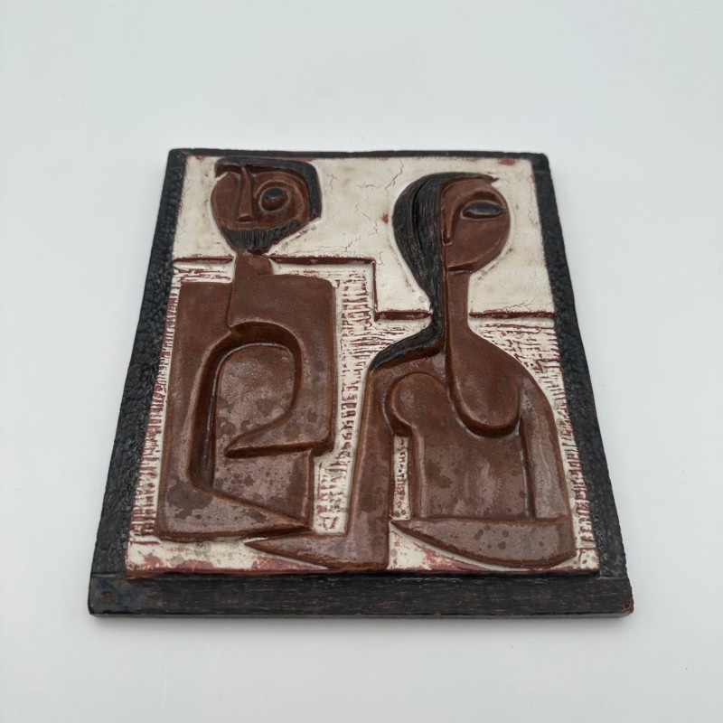 Glazed Terracotta Wall Panel Depicting a Couple, Ostend, 1972