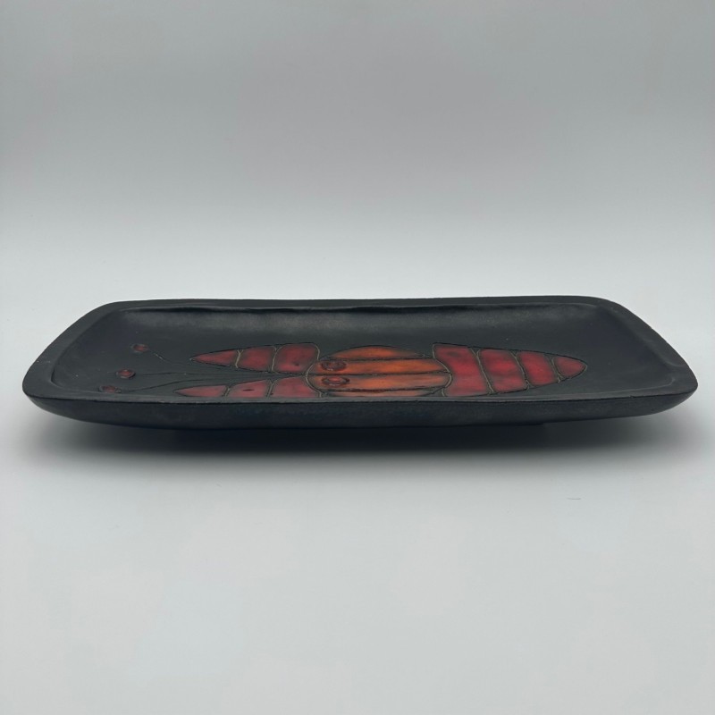 Black Ceramic Dish or Vide-Poche with Fish decoration, by Oswald Tieberghien, circa 1970