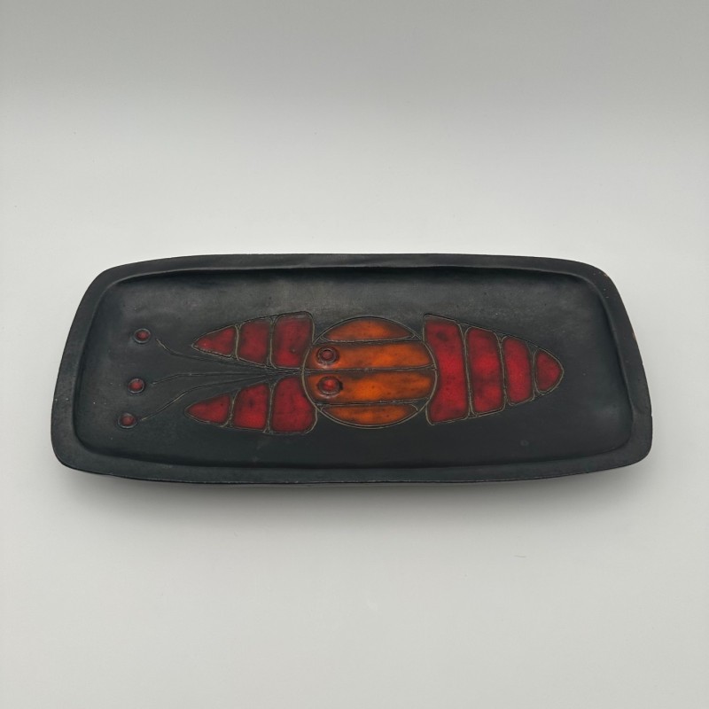Black Ceramic Dish or Vide-Poche with Fish decoration, by Oswald Tieberghien, circa 1970