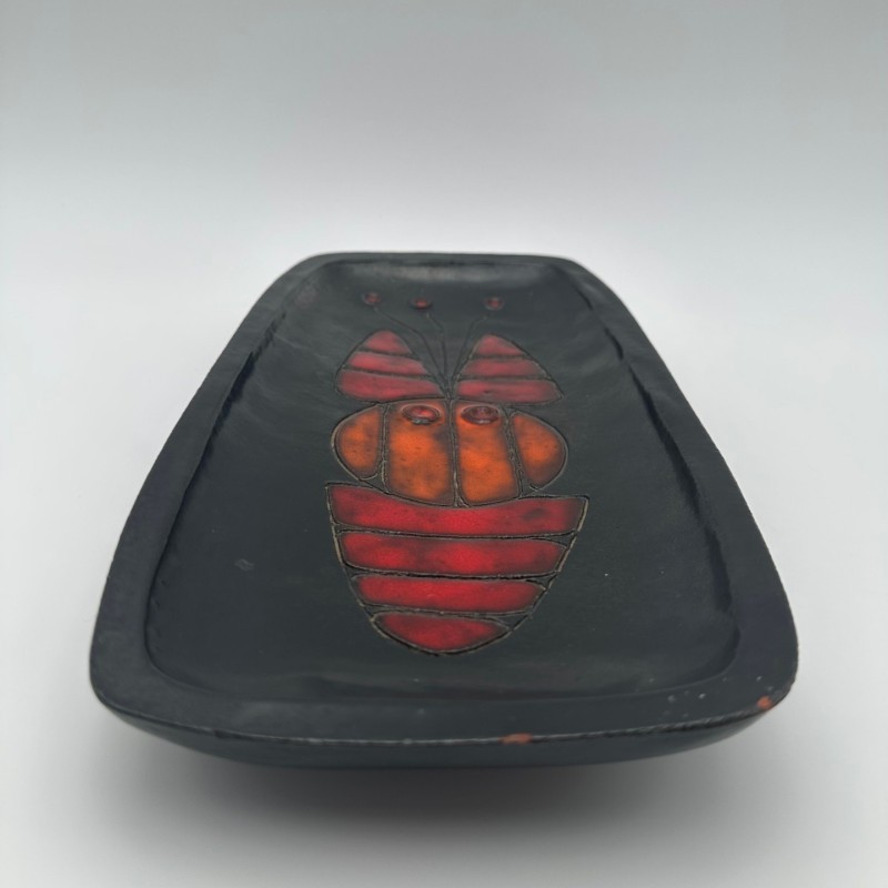 Black Ceramic Dish or Vide-Poche with Fish decoration, by Oswald Tieberghien, circa 1970