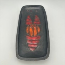 Black Ceramic Dish or Vide-Poche with Fish decoration, by Oswald Tieberghien, circa 1970