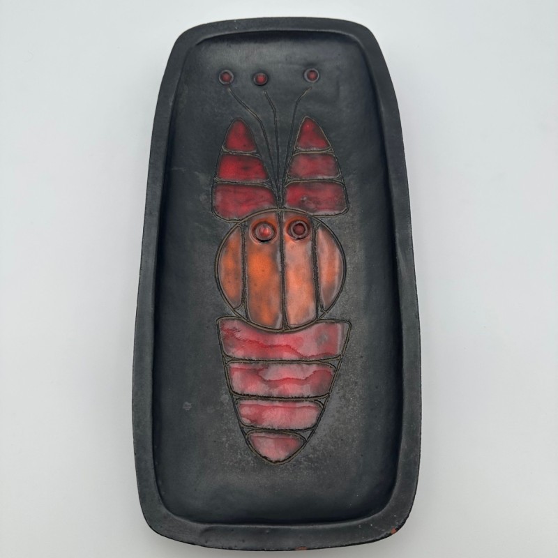 Black Ceramic Dish or Vide-Poche with Fish decoration, by Oswald Tieberghien, circa 1970